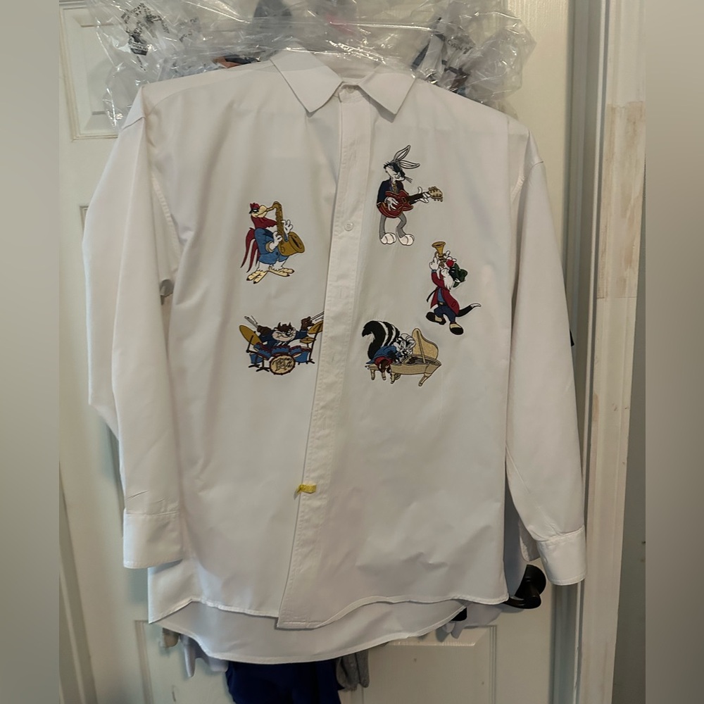White Cotton Acme University Shirt Medium Embroidered